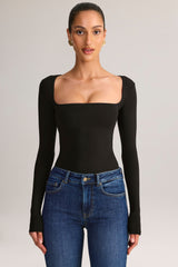 Modal Square-Neck Long-Sleeve Top in Black