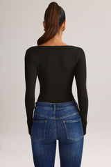 Modal Square-Neck Long-Sleeve Top in Black