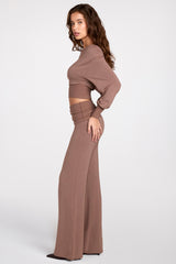 Modal Low-Rise Straight-Leg Trousers in Mocha