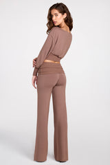 Modal Low-Rise Straight-Leg Trousers in Mocha