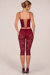 Laced Capri Trousers in Cherry Red