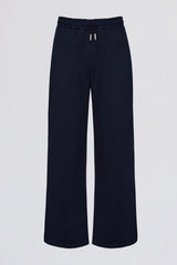 Premium Brushed Jersey Wide-Leg Joggers in Classic Navy