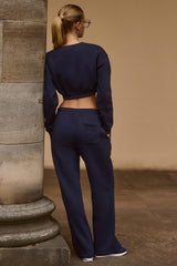 Premium Brushed Jersey Wide-Leg Joggers in Classic Navy