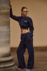 Premium Brushed Jersey Wide-Leg Joggers in Classic Navy