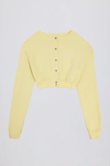 Premium Brushed Jersey Button-Up Cropped Cardigan in Soft Yellow