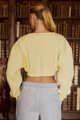 Premium Brushed Jersey Button-Up Cropped Cardigan in Soft Yellow