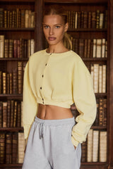 Premium Brushed Jersey Button-Up Cropped Cardigan in Soft Yellow
