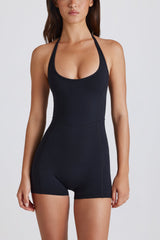 Soft Active Halterneck Unitard in Black