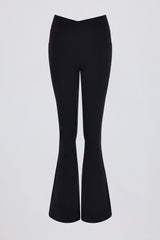 Soft Active V-Waist Pocket Flared Leggings in Black