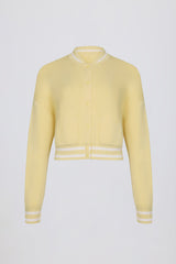 Button-Up Cropped Knit Cardigan in Soft Yellow