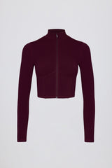 Soft Active Zip-Up Cropped Jacket in Burgundy