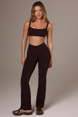 Soft Active Ruched Flared Trousers in Espresso