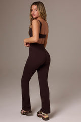 Soft Active Ruched Flared Trousers in Espresso