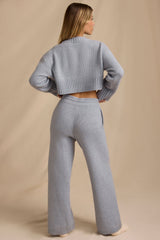 Ribbed Knit Mid-Rise Wide-Leg Joggers in Soft Blue