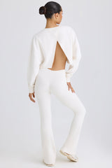 Textured Cotton Jersey Flared Trousers in White