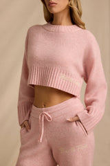 Ribbed Knit Cropped Jumper in Blush Pink