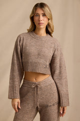 Ribbed Knit Cropped Jumper in Brown Marl
