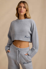 Ribbed Knit Cropped Jumper in Soft Blue