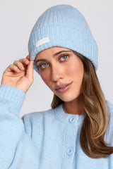 Ribbed Knit Beanie Hat in Powder Blue