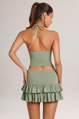 Modal Ruffle Mid-Rise Mini Skort in Sage Green