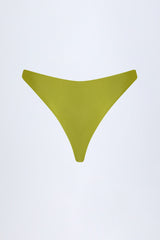 Bead-Embellished Cheeky Bikini Bottoms in Olive Green