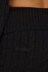 Cable Knit Foldover Flared Trousers in Black