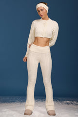 Cable Knit Foldover Flared Trousers in Cream