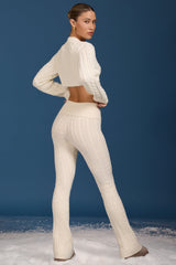 Cable Knit Foldover Flared Trousers in Cream