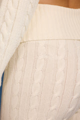 Cable Knit Foldover Flared Trousers in Cream