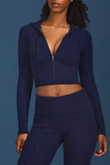Cable Knit Zip-Up Hoodie in Navy
