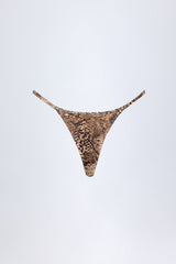 Charm-Detail Thong Bikini Bottoms in Snake Print