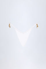 Charm-Detail Thong Bikini Bottoms in White