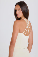 Four-Way Stretch Crossback Longline Tank Top in Cream