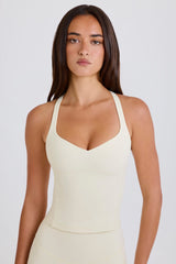 Four-Way Stretch Crossback Longline Tank Top in Cream