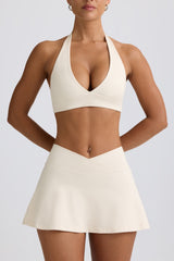 Brushed Jersey Crossover Mini Skort in Ivory Marl