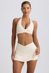 Brushed Jersey Crossover Mini Skort in Ivory Marl