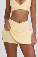Brushed Jersey Crossover Mini Skort in Lemon Marl