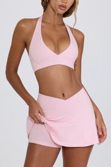 Brushed Jersey Crossover Mini Skort in Pale Pink Marl