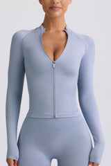 Define Luxe Zip-Up Jacket in Blue Grey
