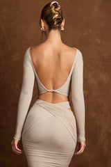 Open-Back Draped Crop Top in Taupe