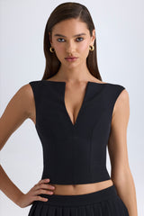 V-Neck Structured Crop Top in Black