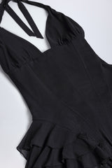 Ruffled Halterneck Bodysuit in Black