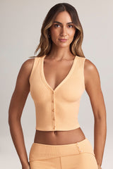 Modal Ribbed Button-Up Vest Top in Peach