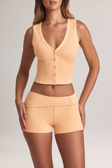 Modal Ribbed Button-Up Vest Top in Peach