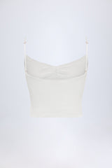Pointelle Ruched Camisole Crop Top in White