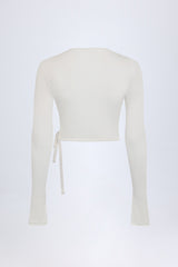 Pointelle Wrap Crop Top in White