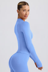 Define Luxe Zip-Up Jacket in Light Blue