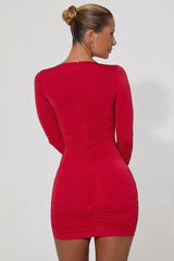 Ruched Corset Bodycon Mini Dress in Red