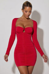 Ruched Corset Bodycon Mini Dress in Red