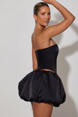 Embellished Heart Cut-Out Strapless Corset Top in Black
